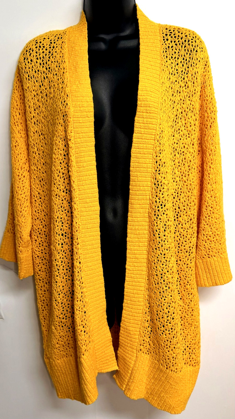Torrid Open Stitch Cardigan Women's 1X Yellow Knit Longline Open Sweater NEW